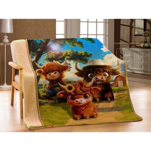 Cool Hand Other - Highland Mini Cow Blanket Calf Sherpa Plush Throw Gift New Farm Barn Scottish